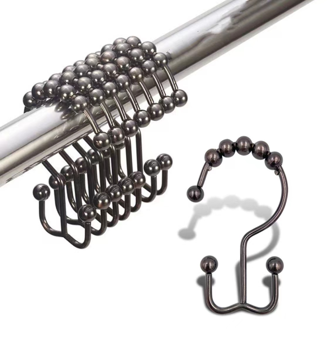 Shower curtain ball hooks